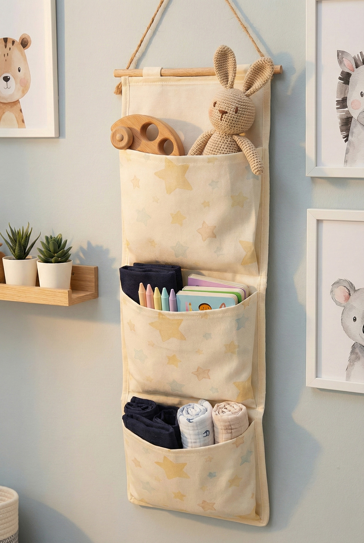 Yıldız Baskılı 3 Cepli Çok Amaçlı Askılı Duvar Tipi Dolap Içi Banyo Mutfak Düzenleyici Organizer 20 x 60
