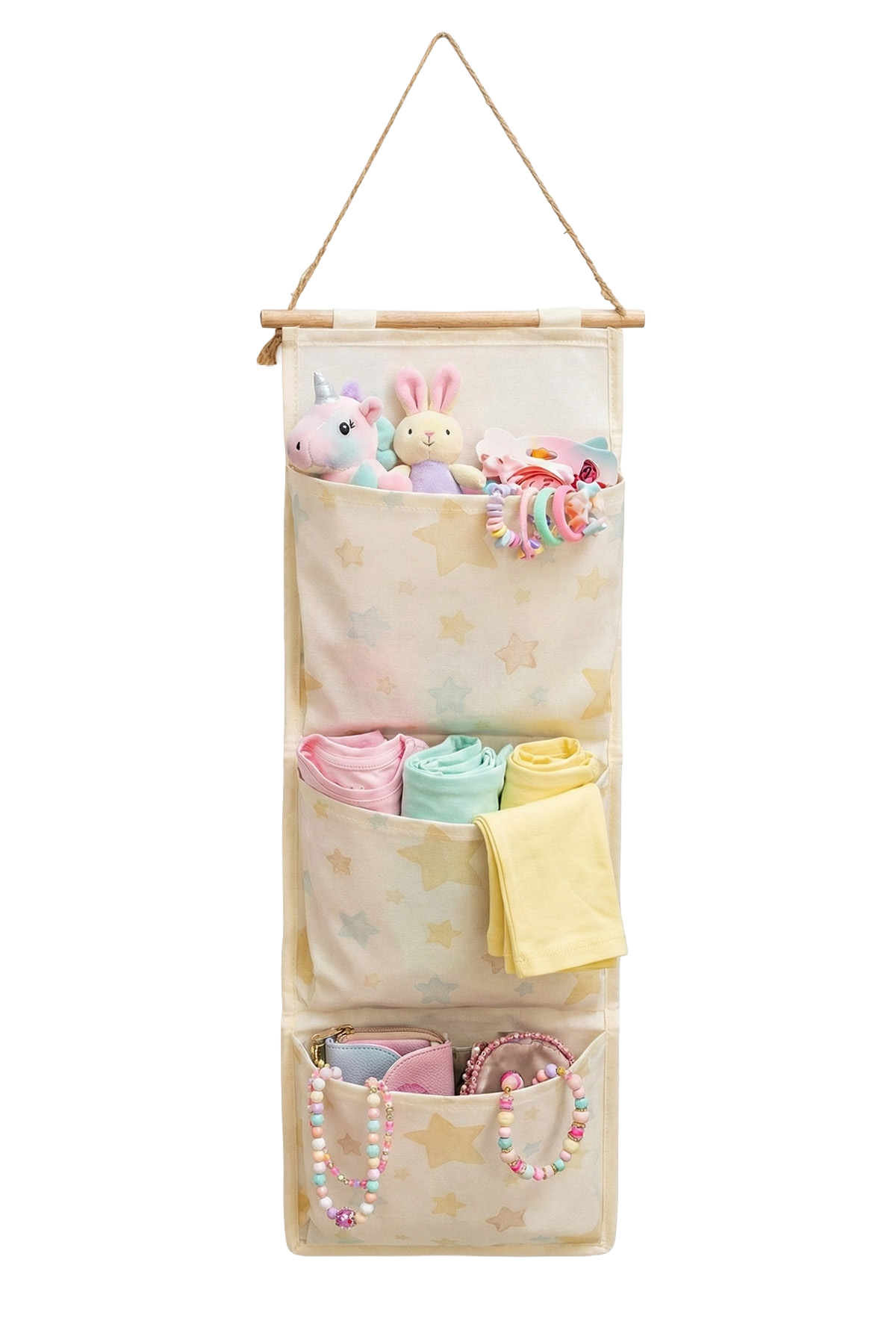 Yıldız Baskılı 3 Cepli Çok Amaçlı Askılı Duvar Tipi Dolap Içi Banyo Mutfak Düzenleyici Organizer 20 x 60