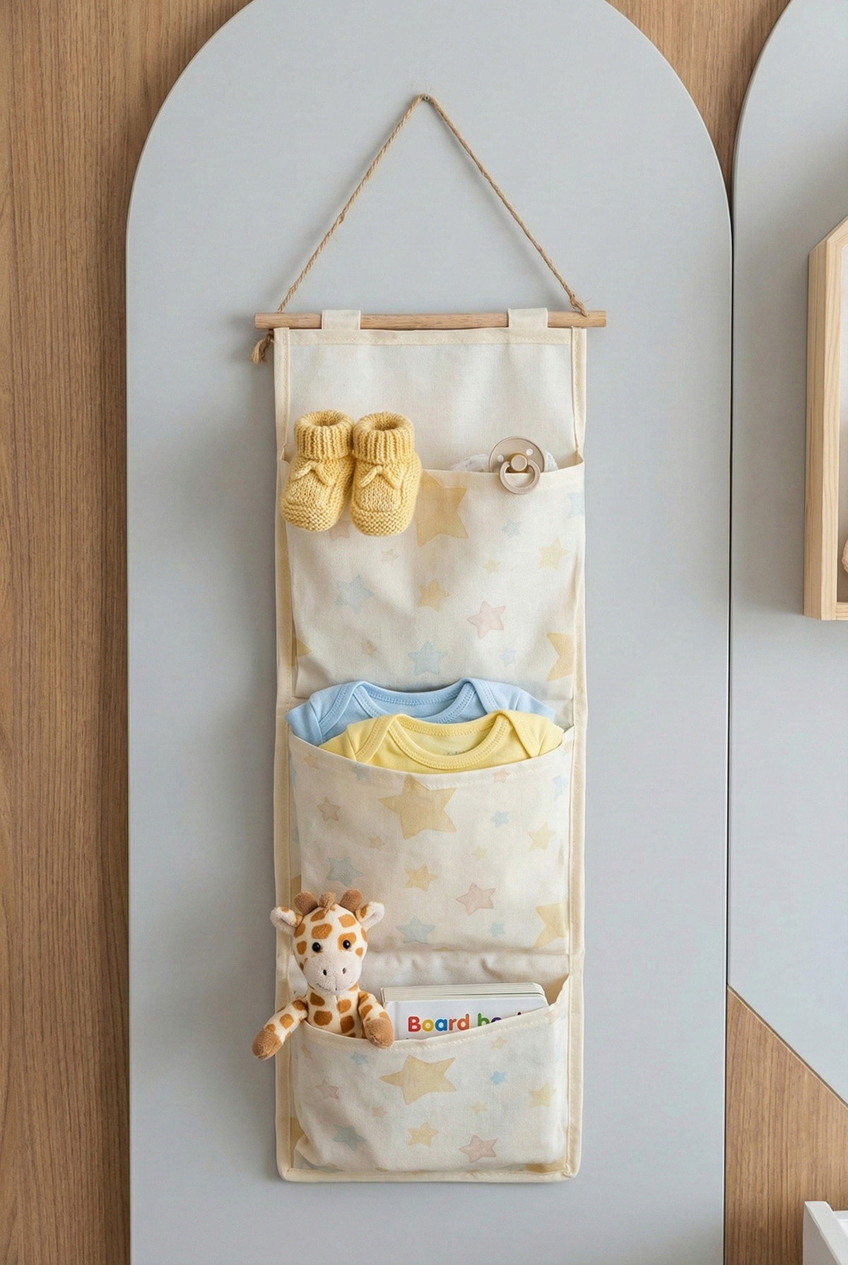 Yıldız Baskılı 3 Cepli Çok Amaçlı Askılı Duvar Tipi Dolap Içi Banyo Mutfak Düzenleyici Organizer 20 x 60