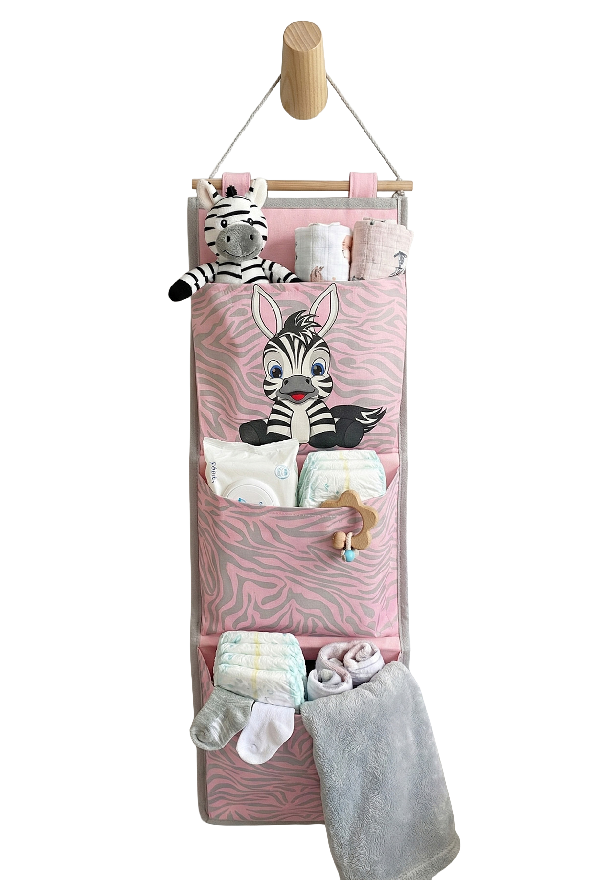 Zebra Baskılı 3 Cepli Çok Amaçlı Askılı Duvar Tipi Dolap Içi Banyo Mutfak Düzenleyici Organizer 20 x 60