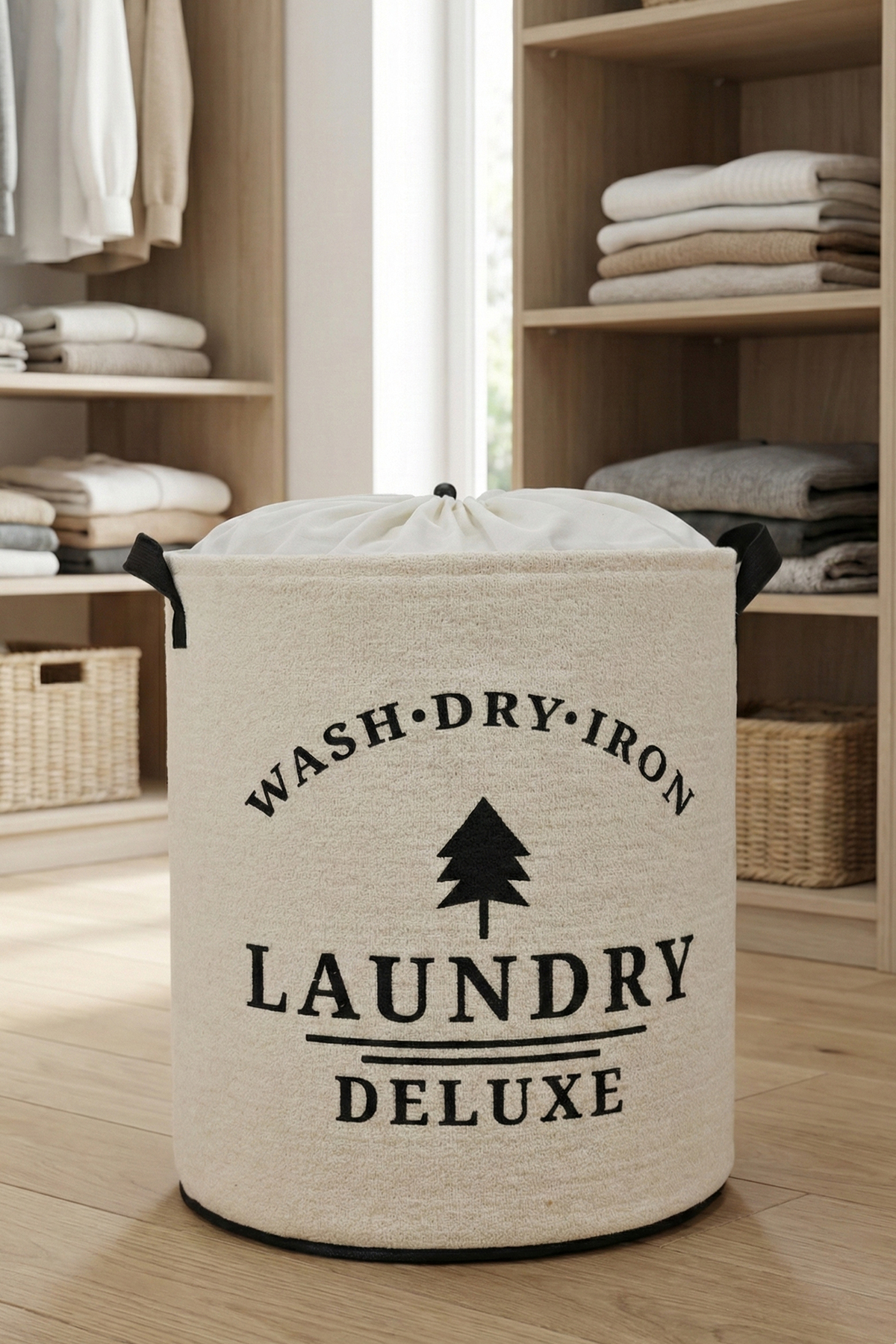 Laundry Baskılı Fileli Havlu Kıyafet Kirli Çamaşır Sepeti 37 x 40