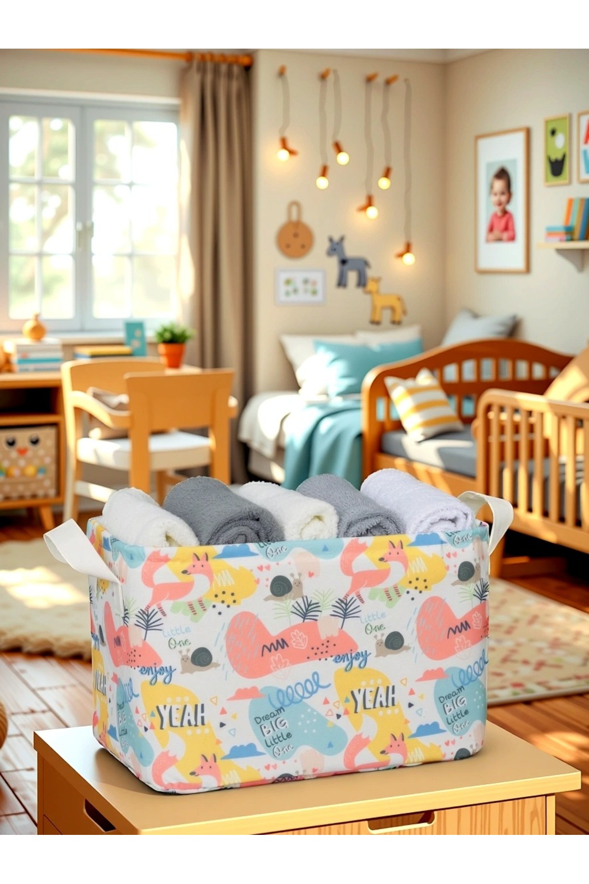 Snail Desenli Çok Amaçlı Dolap Içi Düzenleyici Dekoratif Dikdörtgen Düzenleyici Sepet 30 x 22 x 18