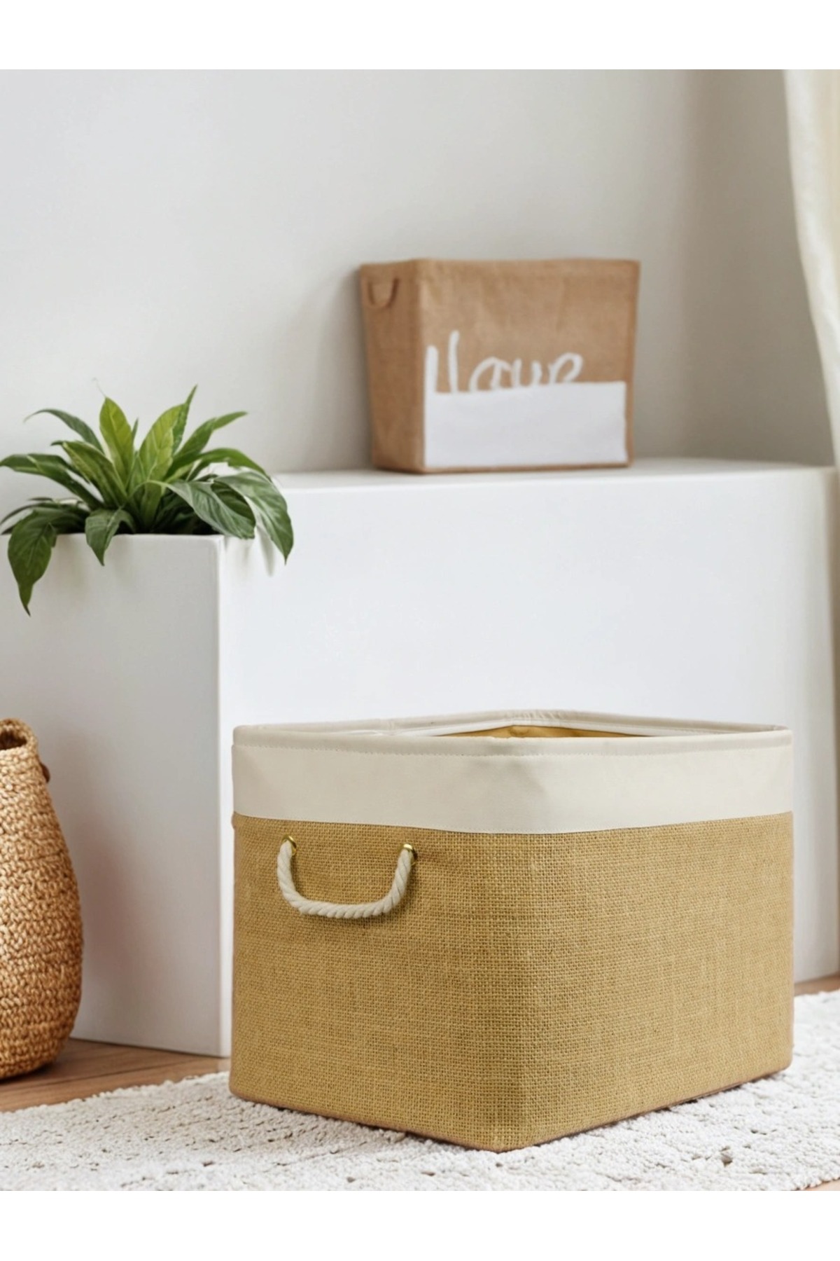 Büyük Boy Jüt Dolap İçi Çamaşır Çocuk Odası Oyuncak Düzenleyici Katlanır Saklama Sepeti Organizer