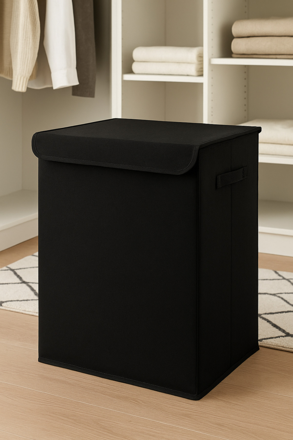 Siyah Kapaklı Katlanır Kirli Çamaşır Çocuk Odası Oyuncak Saklama Kutusu Sepet 40x50x30