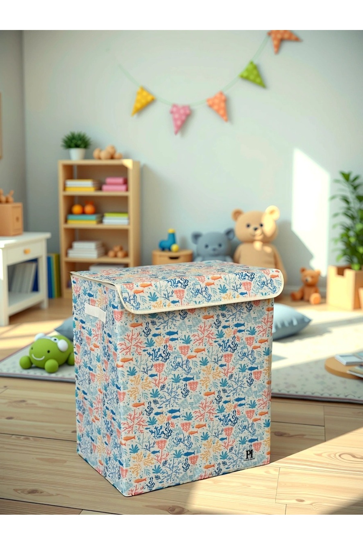 Ocean Büyük Boy Kapaklı Kirli Çamaşır Oyuncak Düzenleyici Saklama Kutusu Sepeti 40x50x30