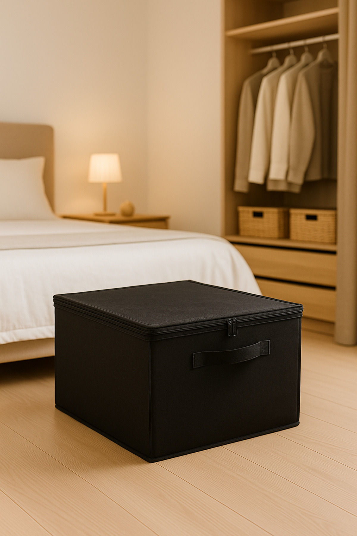 Destekli Hurç Büyük Boy Siyah Renk – Fermuarlı Katlanabilir Saklama ve Düzenleme Kutusu