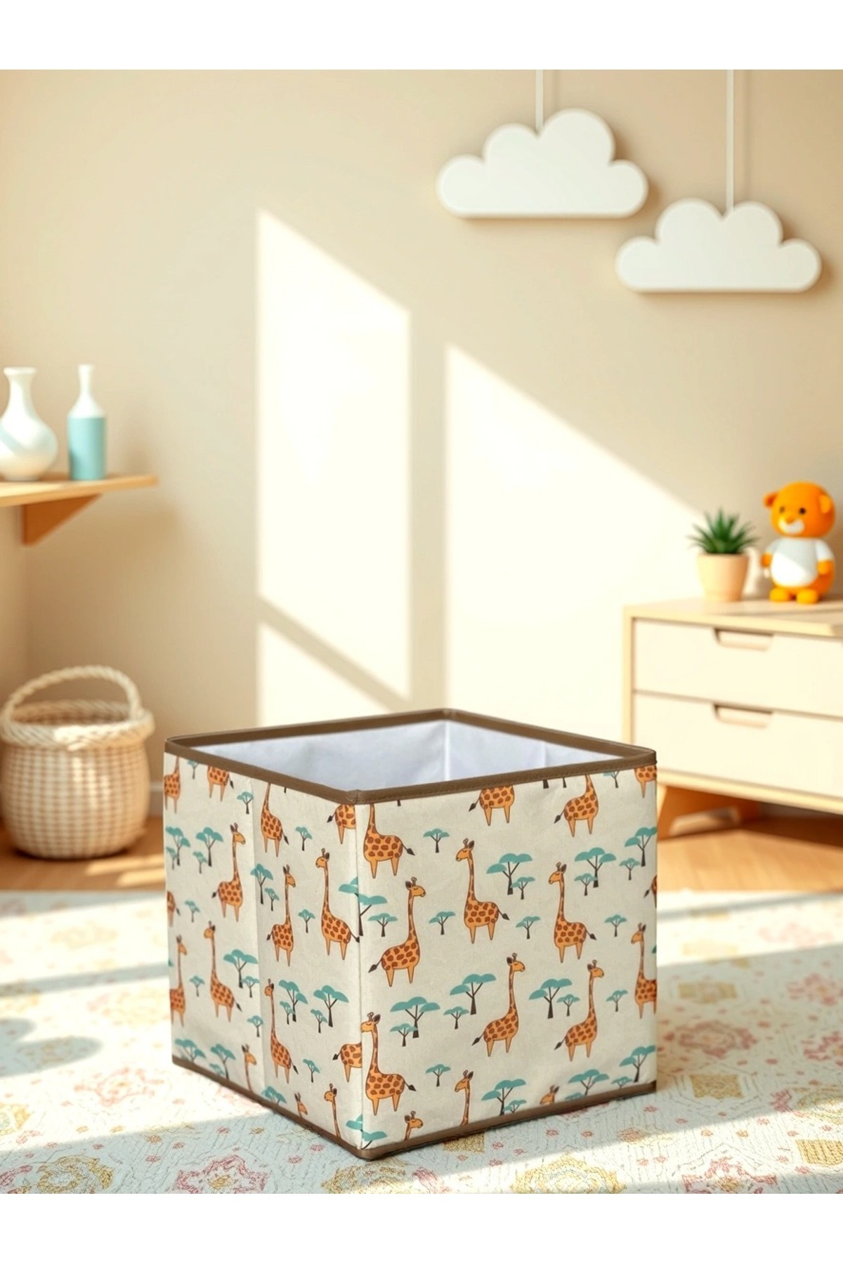 Gıraffe 2 Desenli Kapaksız Çok Amaçlı Düzenleyici Oyuncak Saklama Kutusu 30x30x30