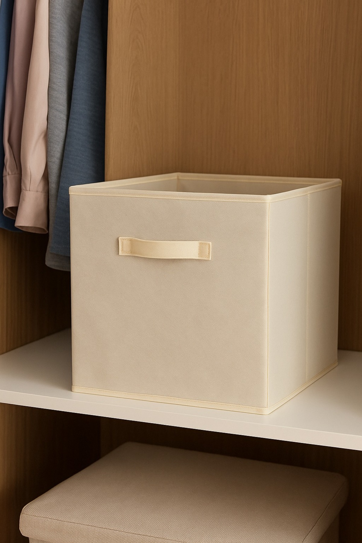 Krem Kapaksız Dolap Içi Çamaşır Oyuncak Düzenleyici Katlanır Saklama Kutusu 30x30x30