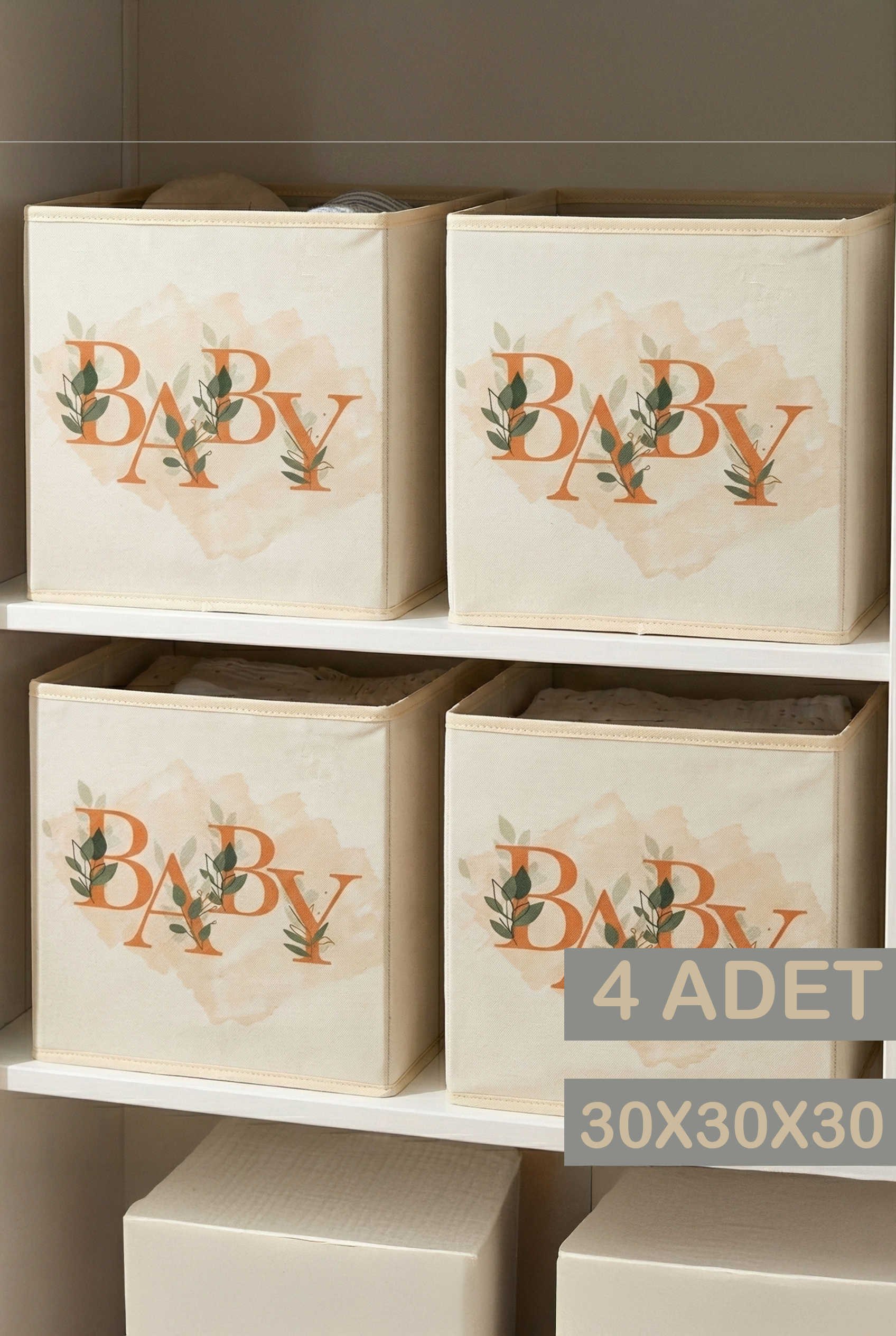 4’lü Baby Dolap İçi Düzenleyici Kutu - 30x30x30 cm Katlanabilir Çok Amaçlı Saklama Kutusu