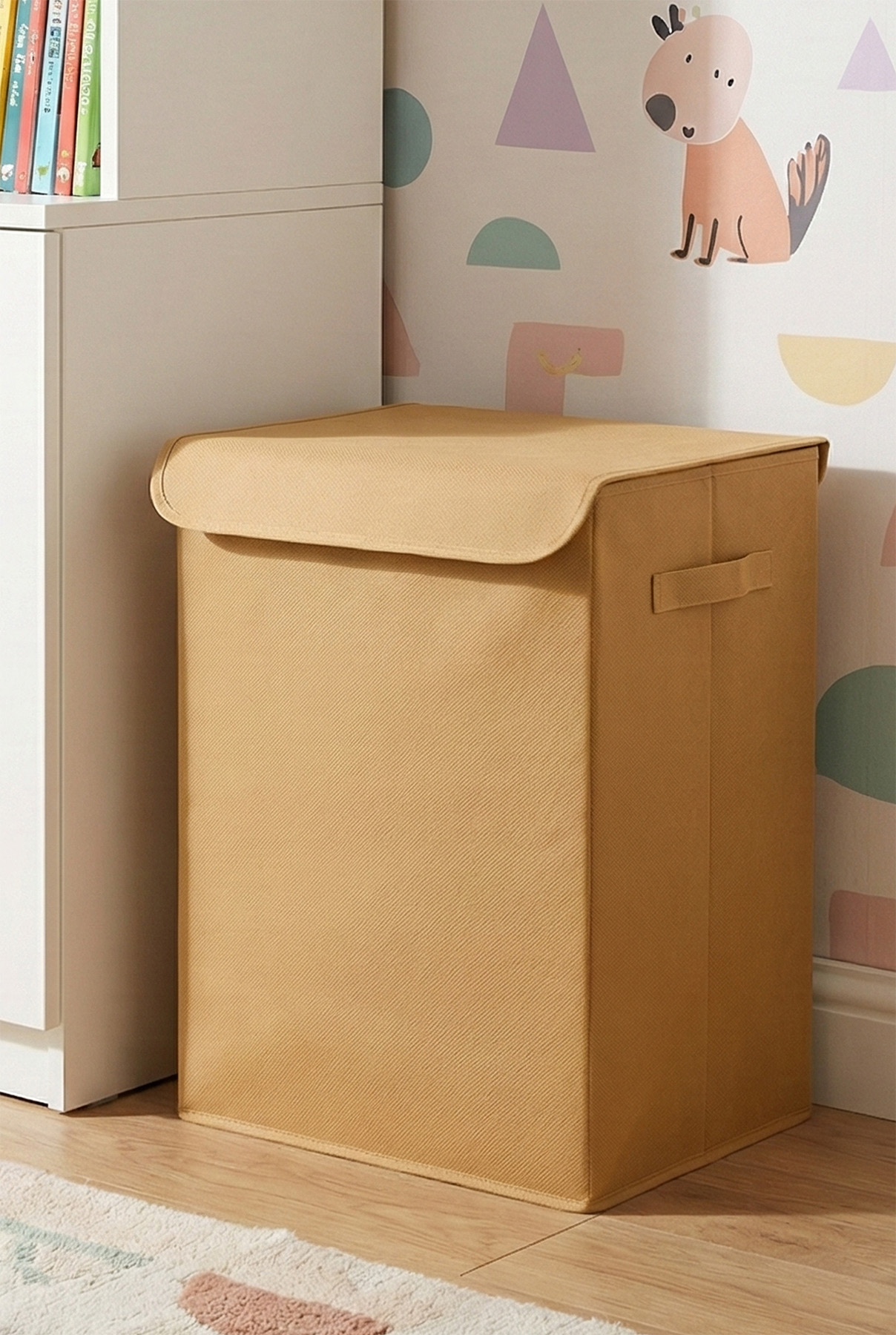 Bej Kapaklı Oyuncak Kutusu Katlanabilir Leke Tutmaz Çocuk Odası Sepeti Organizer Oyuncak Kutusu 40x50x30