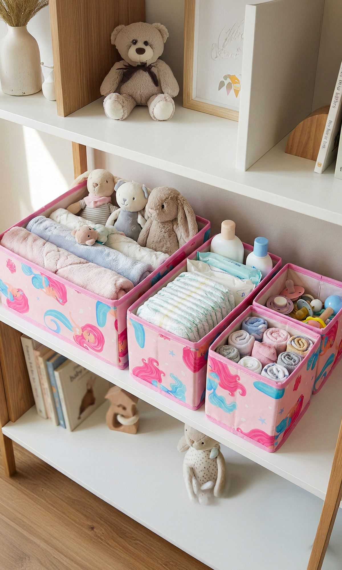 4’lü Deniz Kızı desenli Pembe Çekmece İçi Düzenleyici Organizer Set