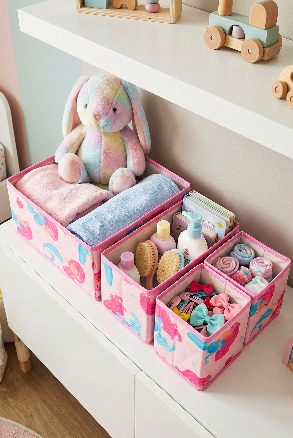 4’lü Deniz Kızı desenli Pembe Çekmece İçi Düzenleyici Organizer Set