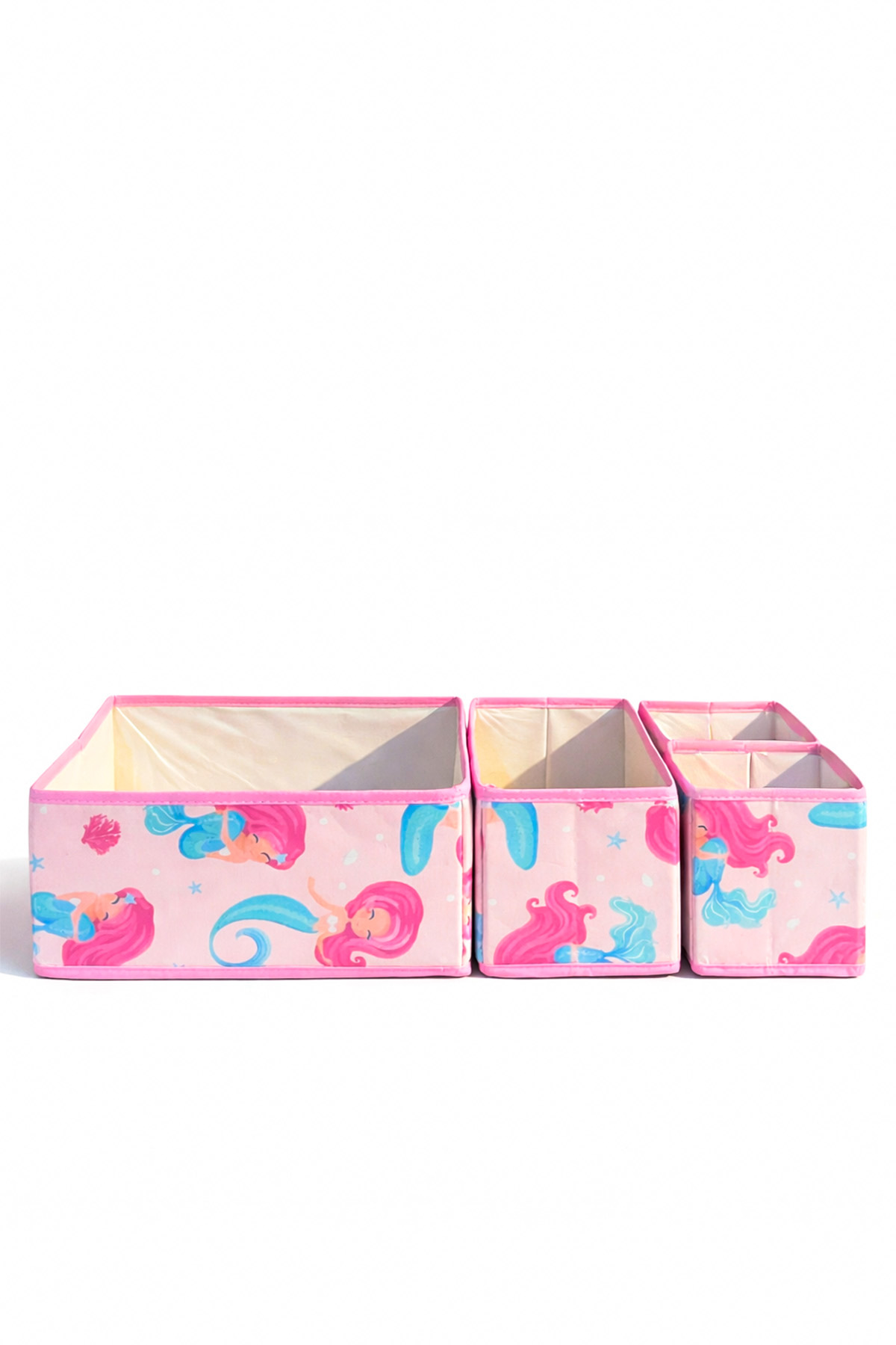 4’lü Deniz Kızı desenli Pembe Çekmece İçi Düzenleyici Organizer Set