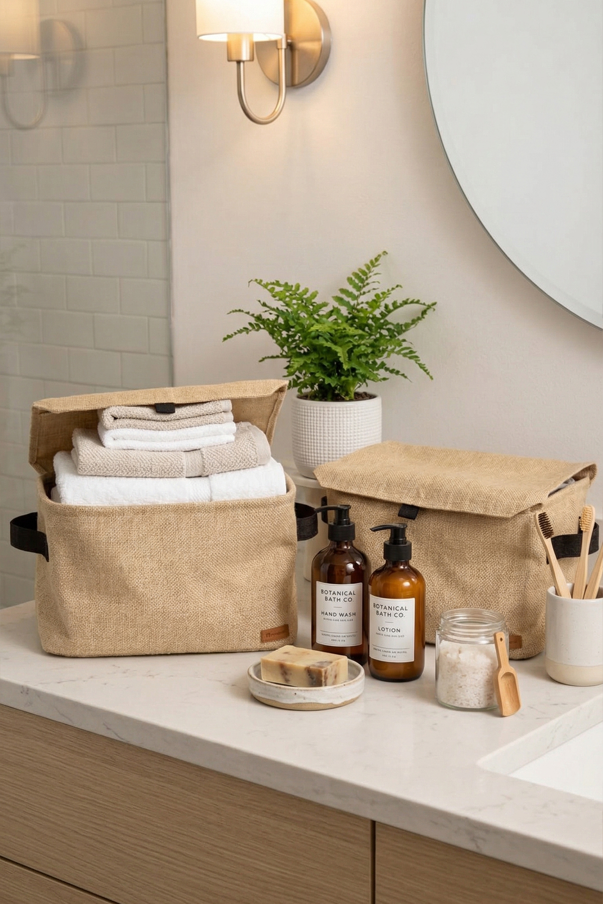 2 li Jüt Kumaş Banyo Düzenleyici Sepet Dekoratif Çok Amaçlı Organizer Kutu Sepet 30x22x18