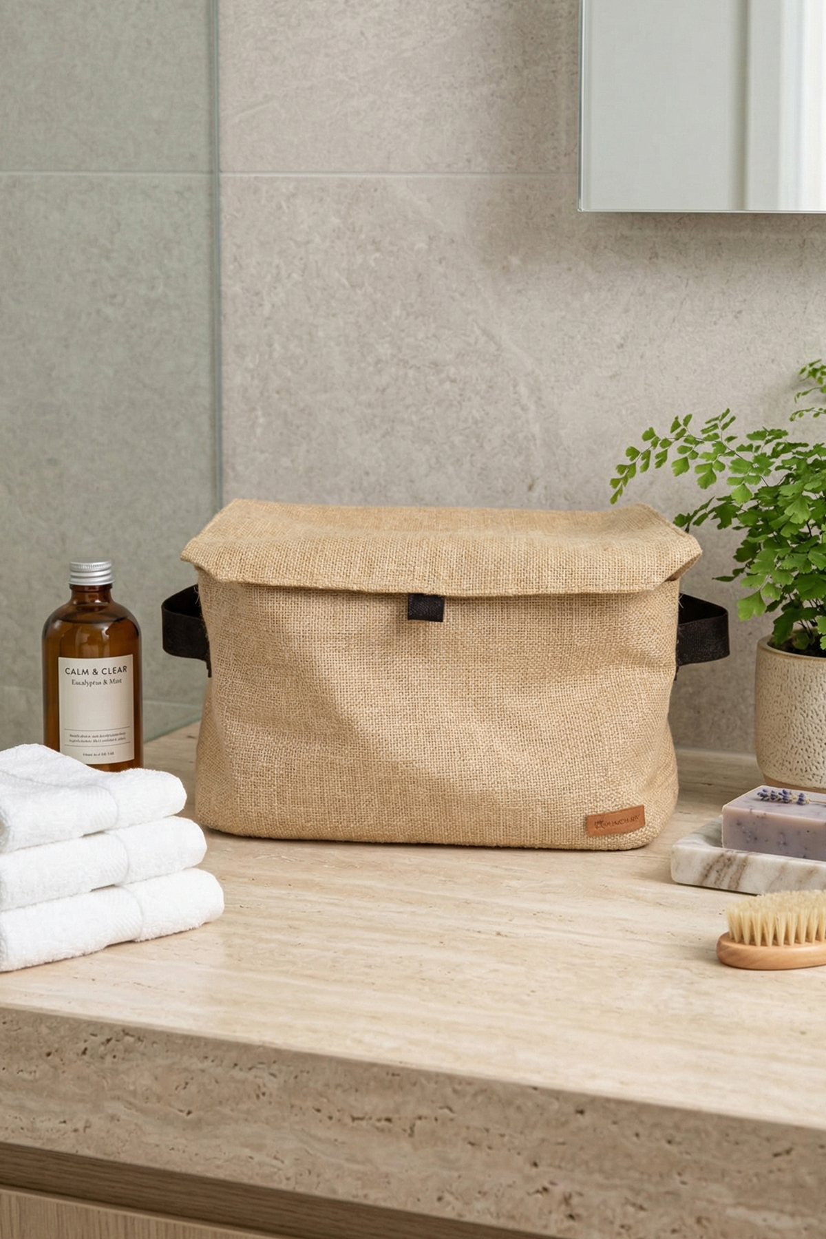 Jüt Kumaş Banyo Düzenleyici Sepet Dekoratif Çok Amaçlı Organizer Kutu Sepet 30x22x18