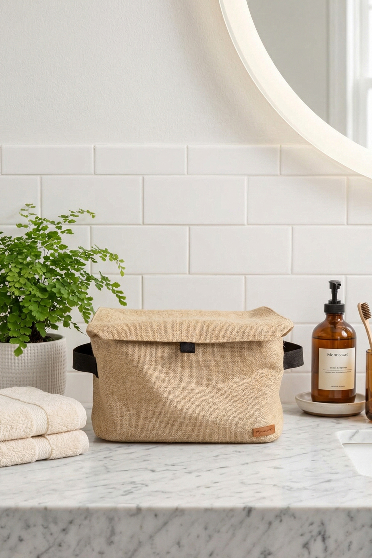 Jüt Kumaş Banyo Düzenleyici Sepet Dekoratif Çok Amaçlı Organizer Kutu Sepet 30x22x18