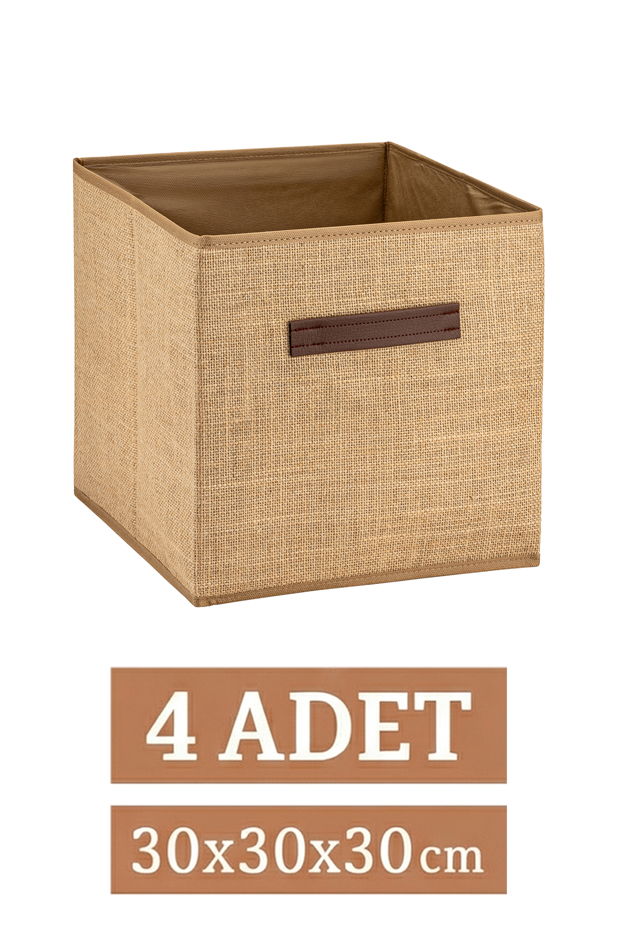 4’lü Jüt Kumaş Dolap İçi Düzenleyici Kutu - 30x30x30 cm Katlanabilir Çok Amaçlı Saklama Kutusu