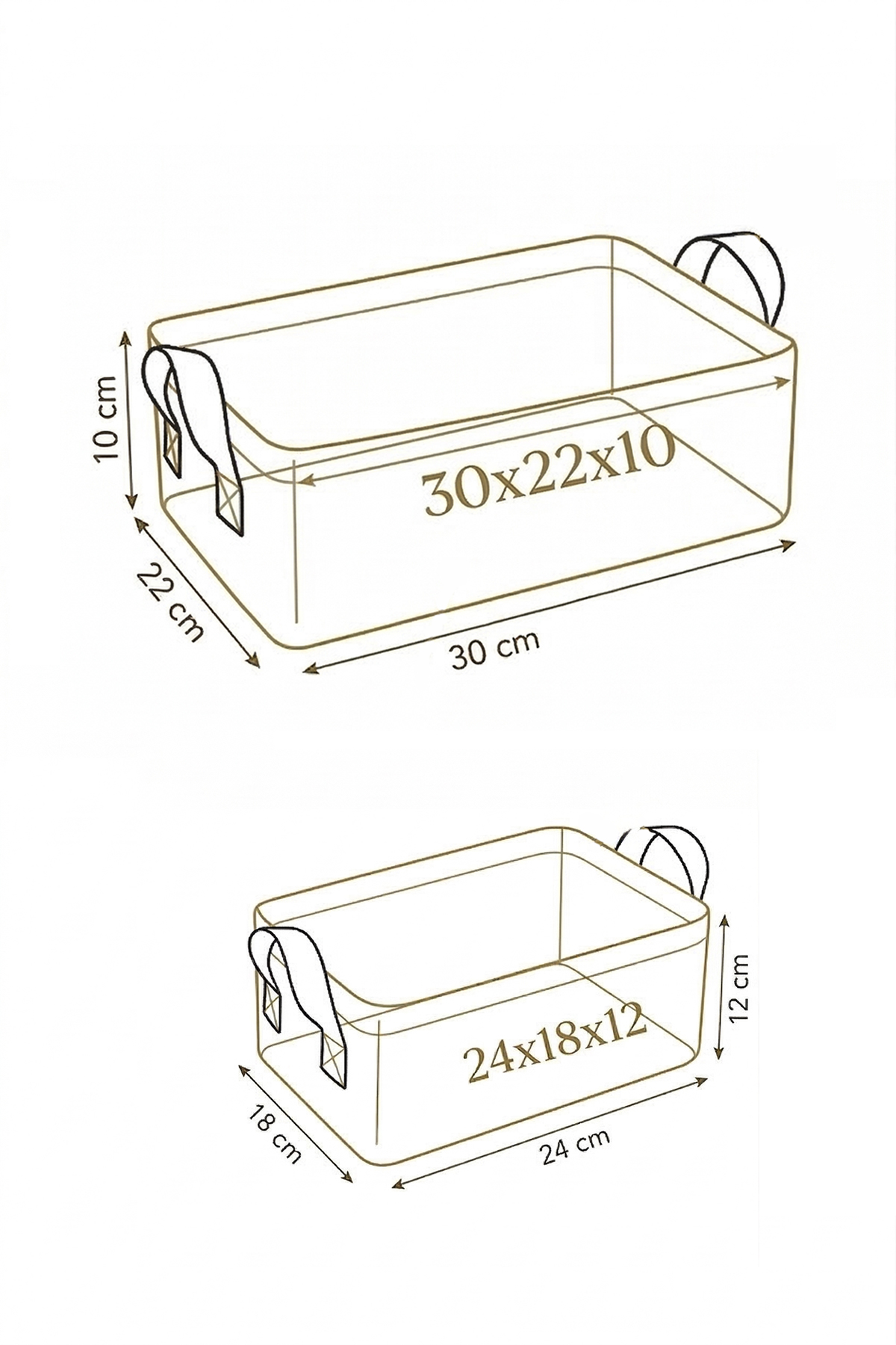 2 li BeyazKumaş Banyo Düzenleyici Sepet Dekoratif Çok Amaçlı Organizer Kutu 30x22x10-30x22x10