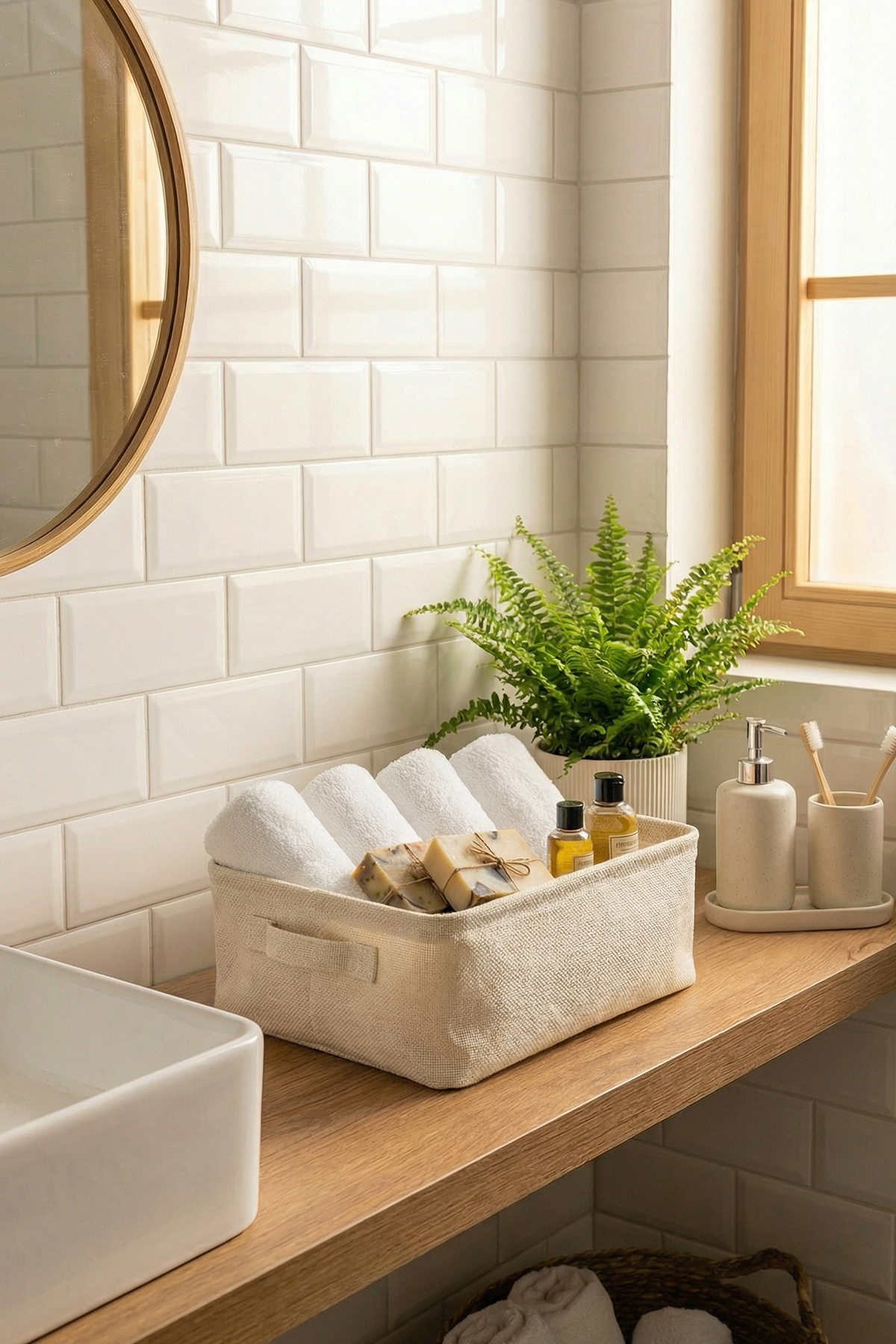 Havlu Kumaş Banyo Düzenleyici Sepet Dekoratif Çok Amaçlı Organizer Kutu 37x27x10
