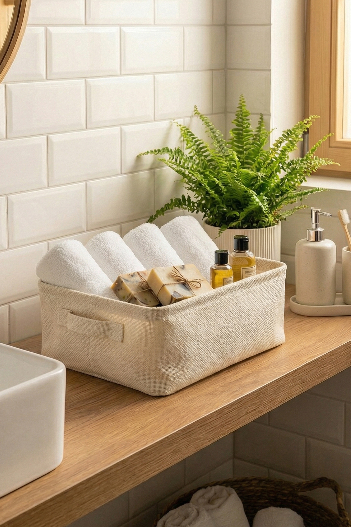 Havlu Kumaş Banyo Düzenleyici Sepet Dekoratif Çok Amaçlı Organizer Kutu 37x27x10