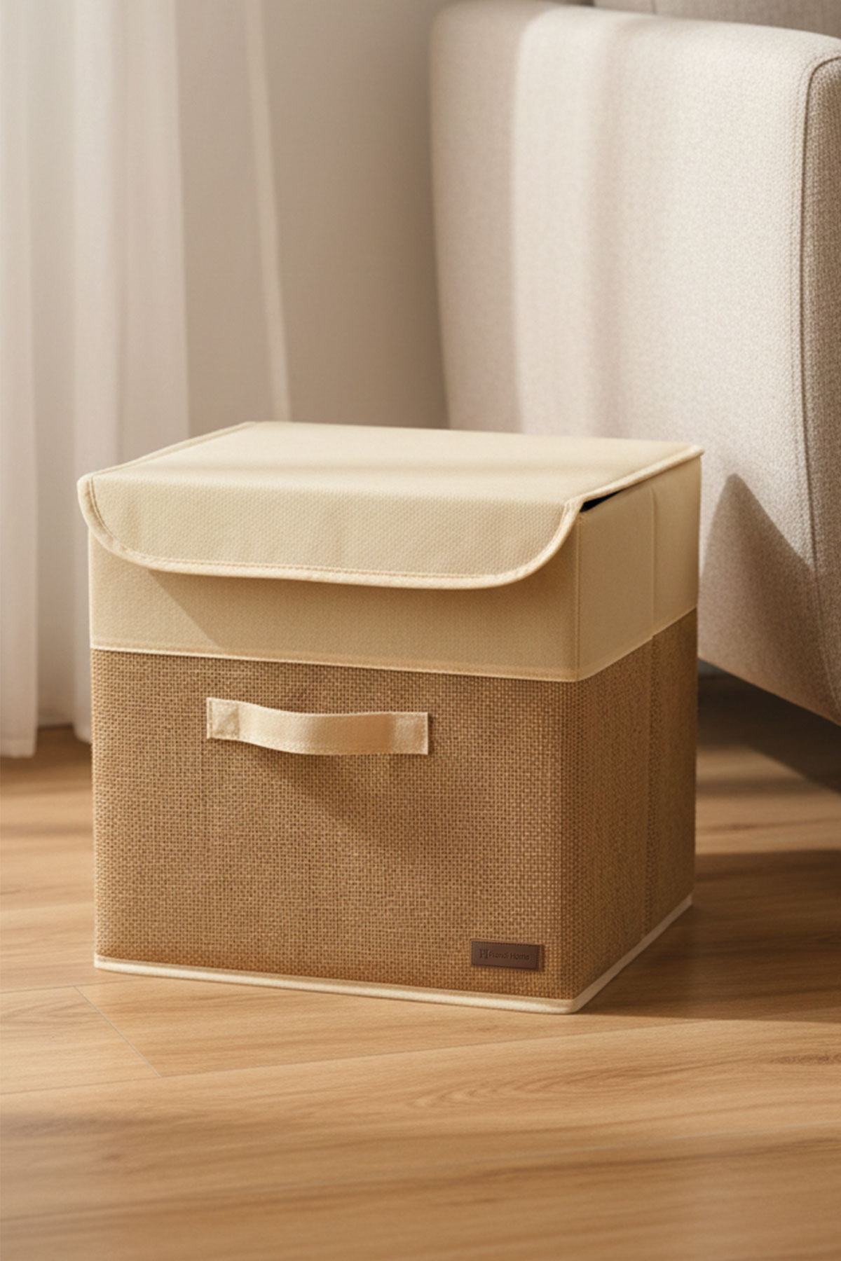 4’lü Lino Garni Jüt Kapaklı Kumaş Dolap İçi Düzenleyici Kutu - 30x30x30 cm Katlanabilir Saklama Kutusu
