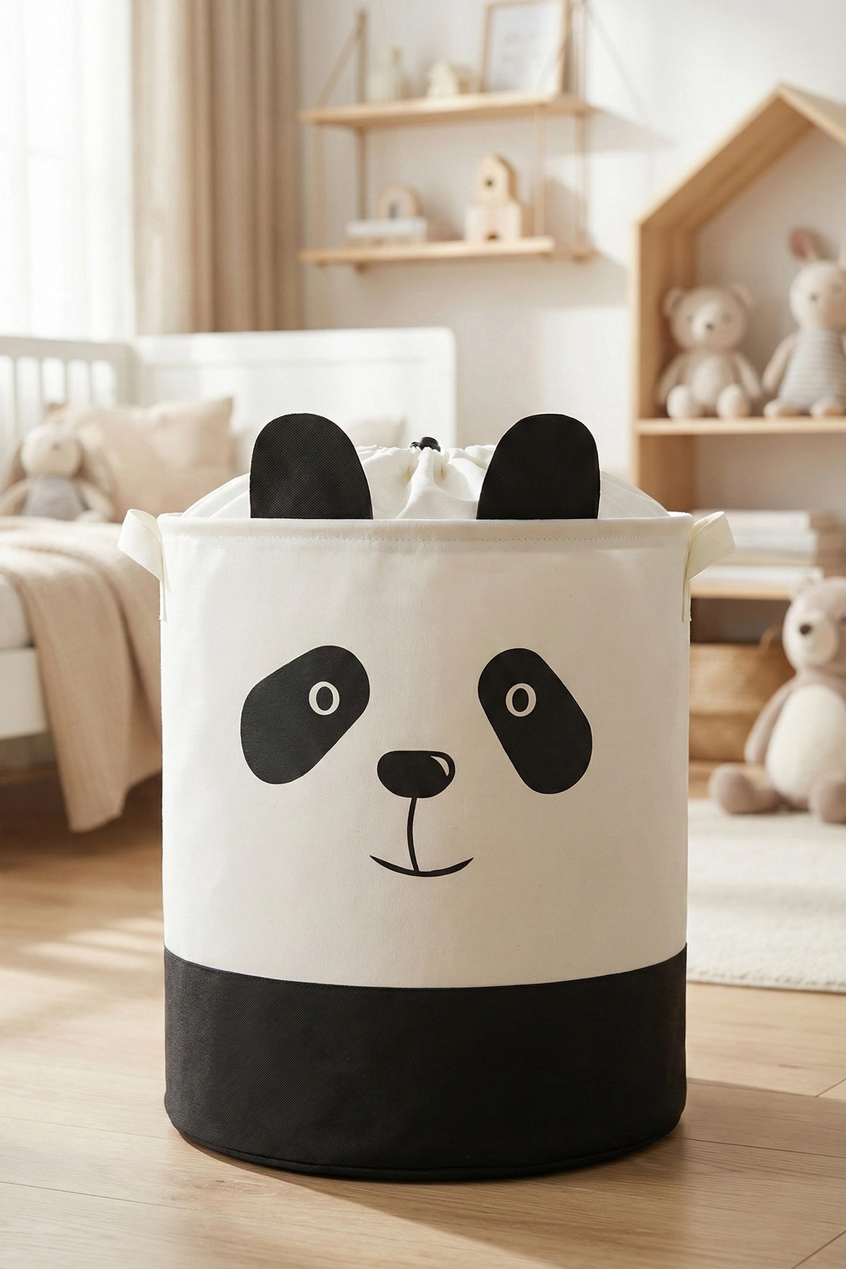Panda Tasarımlı Bebek Çocuk Odası Fileli Düzenleyici Saklama Kutusu Oyuncak Kirli Sepeti 37x40