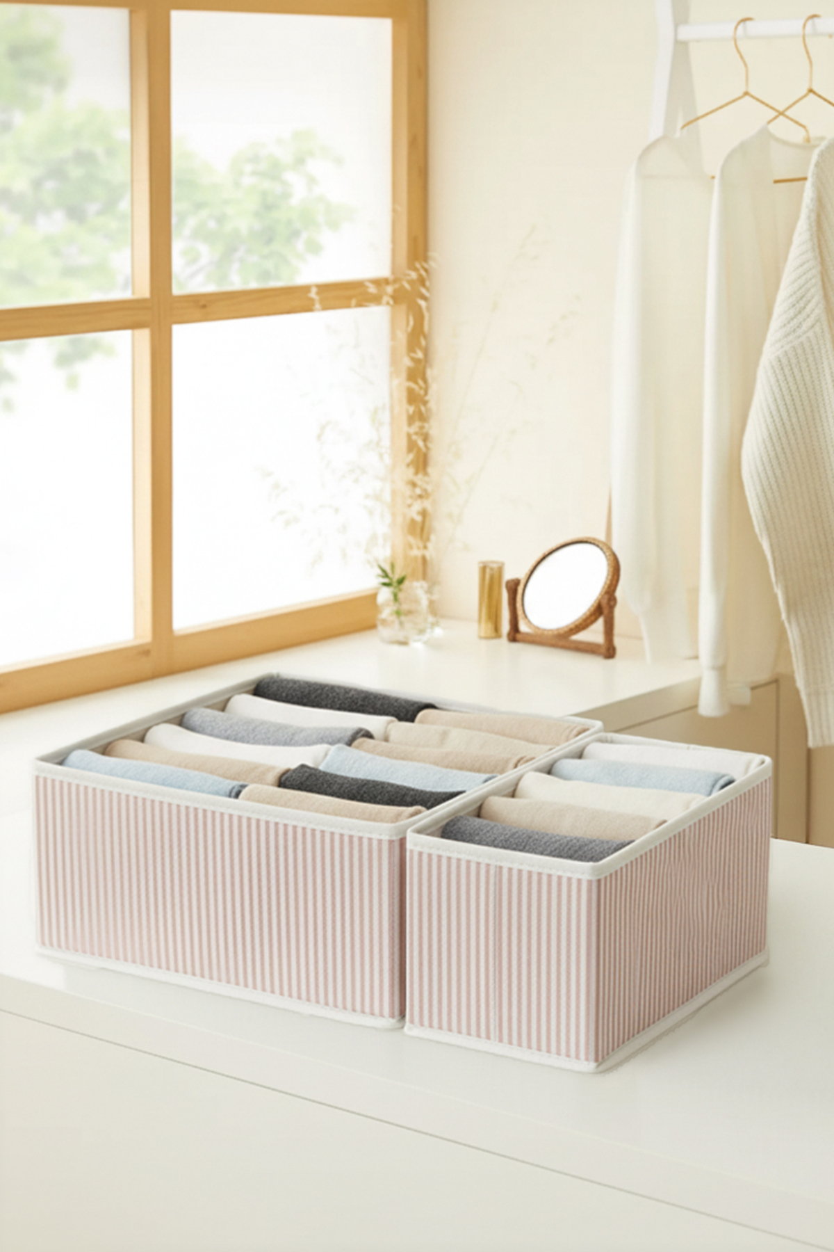 2 ’Li Pudra Çizgili Çekmece içi Düzenleyici Organizer Set - Çok Amaçlı Dolap içi Kutu Seti