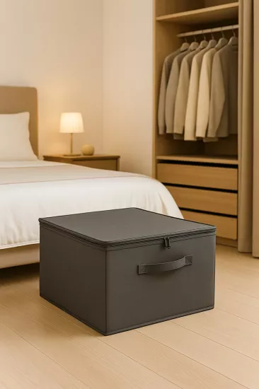 Destekli Hurç Büyük Boy Antrasit Renk – Fermuarlı Katlanabilir Saklama ve Düzenleme Kutusu