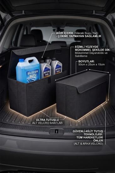 2’li Siyah Araba Bagaj Çantası – Oto Bagaj Organizer Kapaklı Cırtlı Düzenleyici 50x25x15