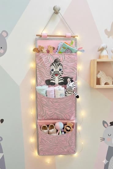 Zebra Baskılı 3 Cepli Çok Amaçlı Askılı Duvar Tipi Dolap Içi Banyo Mutfak Düzenleyici Organizer 20 x 60