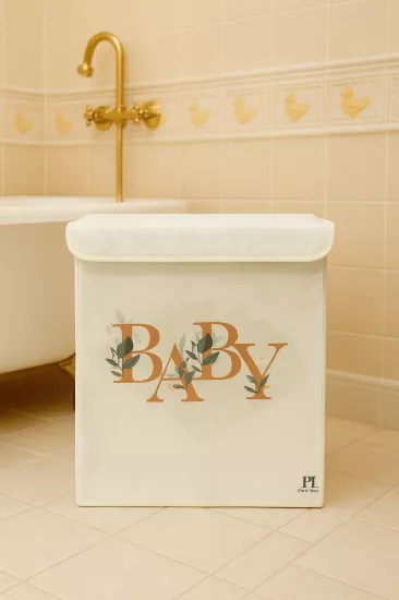 Baby Baskılı Kapaklı Büyük Çamaşır Kirli Oyuncak Kutusu  50 x 40 x 30