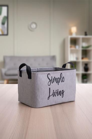 Gri Simple Living Baskılı Orta Boy Düzenleyici Saklama Sepeti30x22x18