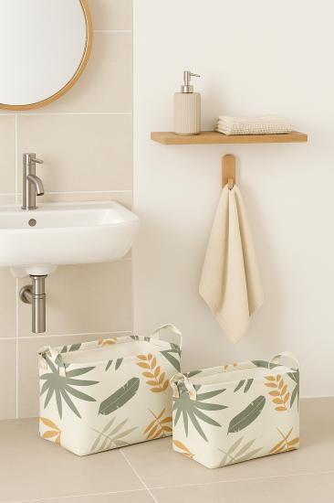 2’li Yaprak Desenli Banyo Çamaşır Oyuncak Dikdörtgen Dolap Içi Düzenleyici Saklama Kutusu Sepet