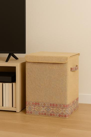 Jüt Bohem Kapaklı Katlanır Kirli Çamaşır Çocuk Odası Oyuncak Saklama Kutusu Sepet 40x50x30
