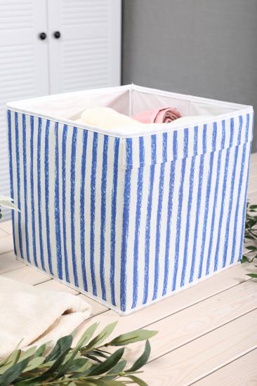 Mavi Çizgili Kapaksız Çok Amaçlı Oyuncak Saklama Kutusu 30x30x30