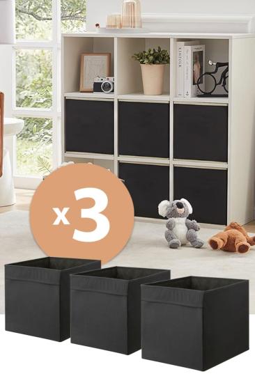 3 Adet Siyah Kapaksız Kutu Çok Amaçlı Organizer Ofis Kırtasiye Oyuncak Kutusu 30 X 30