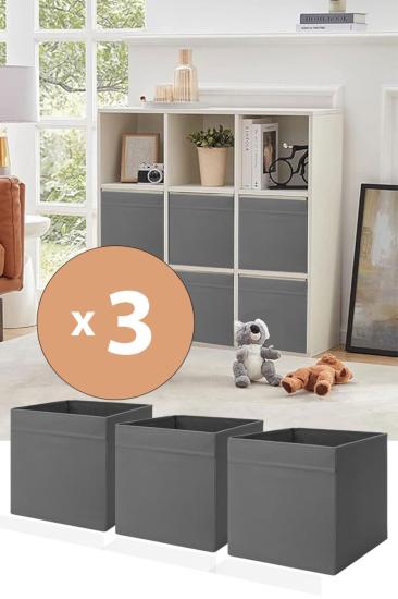 3 Adet GRİ Kapaksız Kutu Çok Amaçlı Organizer Ofis Kırtasiye Oyuncak Kutusu 30 X 30