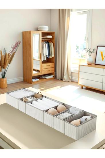 8’li Gri Çizgili Çekmece Içi Organizer Seti
