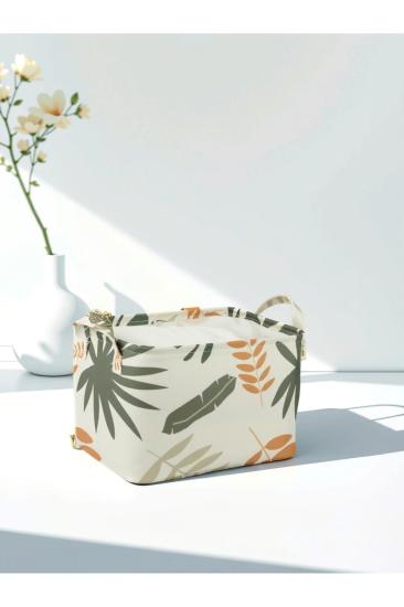 Yaprak Desenli Çok Amaçlı Dolap Içi Düzenleyici Dekoratif Dikdörtgen Düzenleyici Sepet 37 x 27 x 25