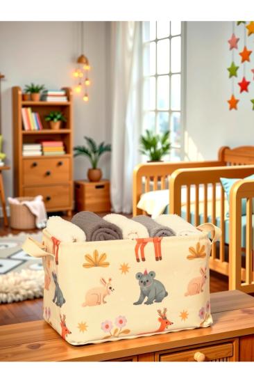 Wild Animals Desenli Çok Amaçlı Dolap Içi Düzenleyici Dekoratif Dikdörtgen Düzenleyici Sepet 30 x 22 x 18