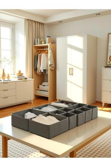 12’li Antrasit Çekmece İçi Düzenleyici Kutu Organizer Seti