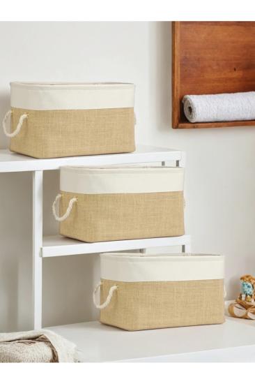 3 lü Küçük Boy Jüt Dolap İçi Çamaşır Çocuk Odası Oyuncak Düzenleyici Katlanır Saklama Sepeti