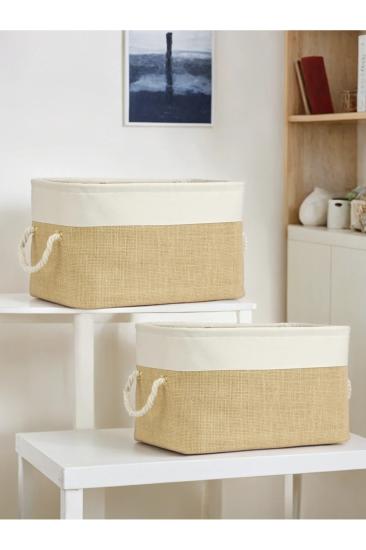 2 li Orta Boy Jüt Dolap İçi Çamaşır Çocuk Odası Oyuncak Düzenleyici Katlanır Saklama Sepeti