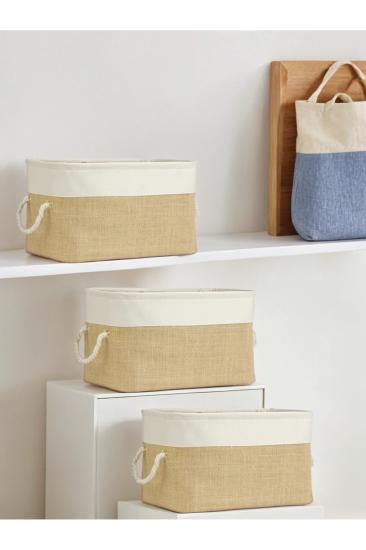 3 lü Orta Boy Jüt Dolap İçi Çamaşır Çocuk Odası Oyuncak Düzenleyici Katlanır Saklama Sepeti