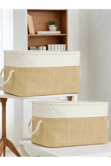 2 li Büyük Boy Jüt Dolap İçi Çamaşır Çocuk Odası Oyuncak Düzenleyici Katlanır Saklama Sepeti