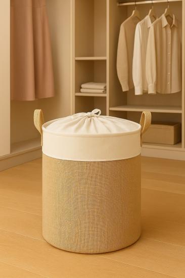 Jüt Su Geçirmez Ağzı Büzgülü Katlanır Kirli Çamaşır Dolap Içi Oyuncak Saklama Sepeti 37x40