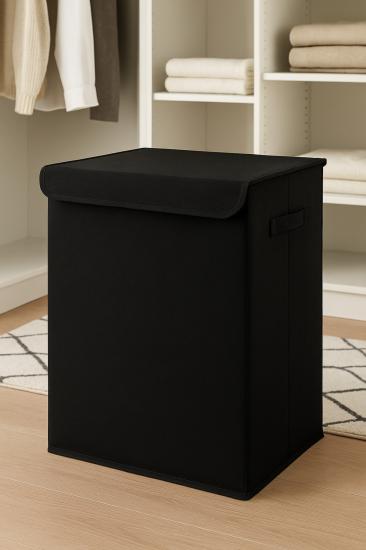 Siyah Kapaklı Katlanır Kirli Çamaşır Çocuk Odası Oyuncak Saklama Kutusu Sepet 40x50x30