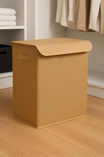 Bej Kapaklı Katlanır Kirli Çamaşır Çocuk Odası Oyuncak Saklama Kutusu Sepet 40x50x30