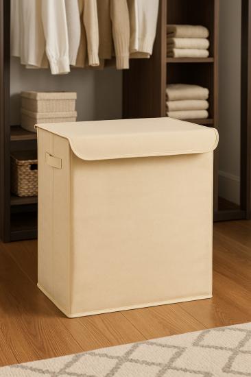 Krem Kapaklı Katlanır Kirli Çamaşır Çocuk Odası Oyuncak Saklama Kutusu Sepet 40x50x30