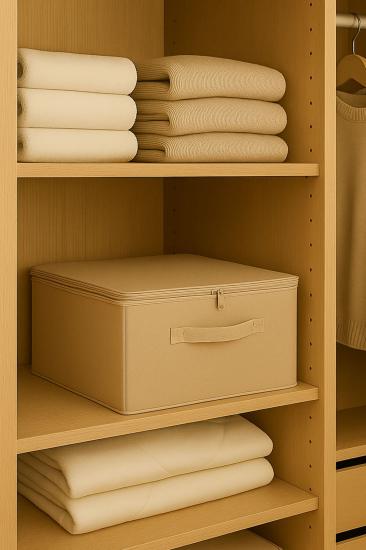 Destekli Hurç Büyük Boy Bej Renk – Fermuarlı Katlanabilir Saklama ve Düzenleme Kutusu